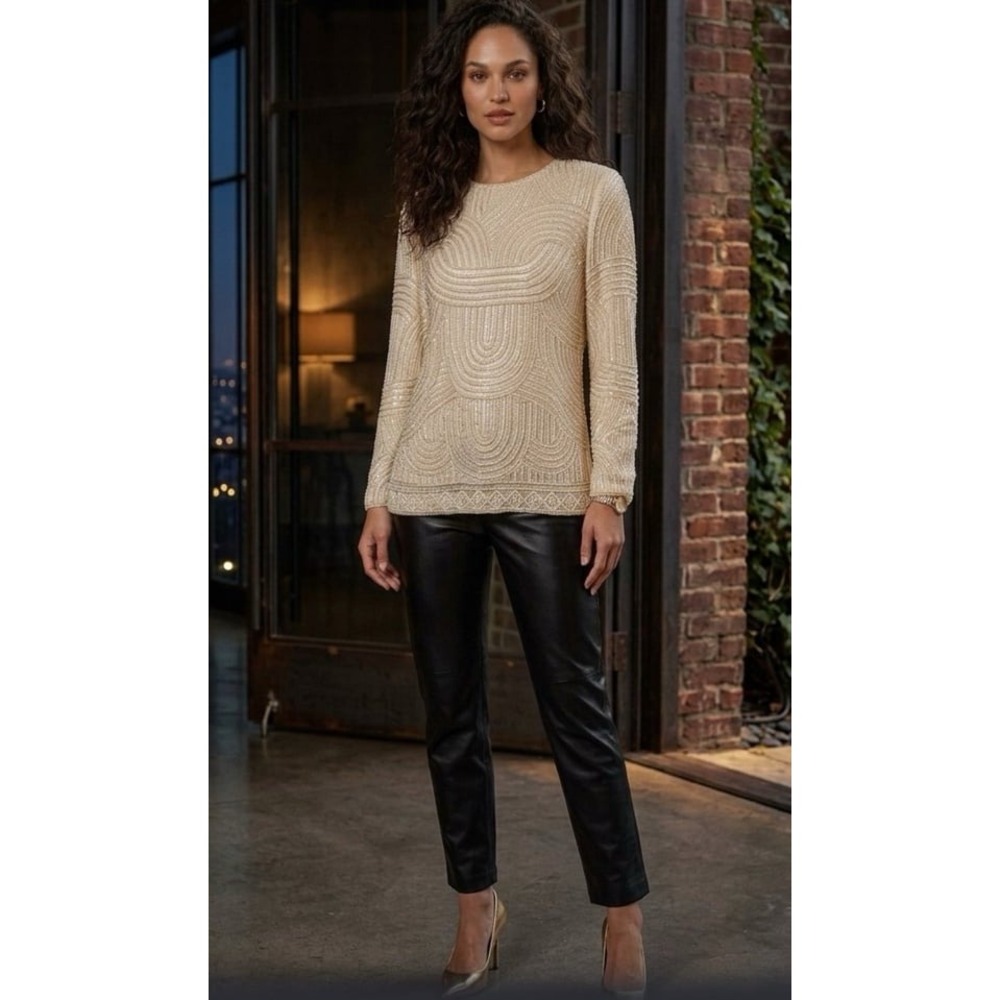 Rare find vintage Talbots Beaded Sequin Long Sleeve Blouse Top Meduim